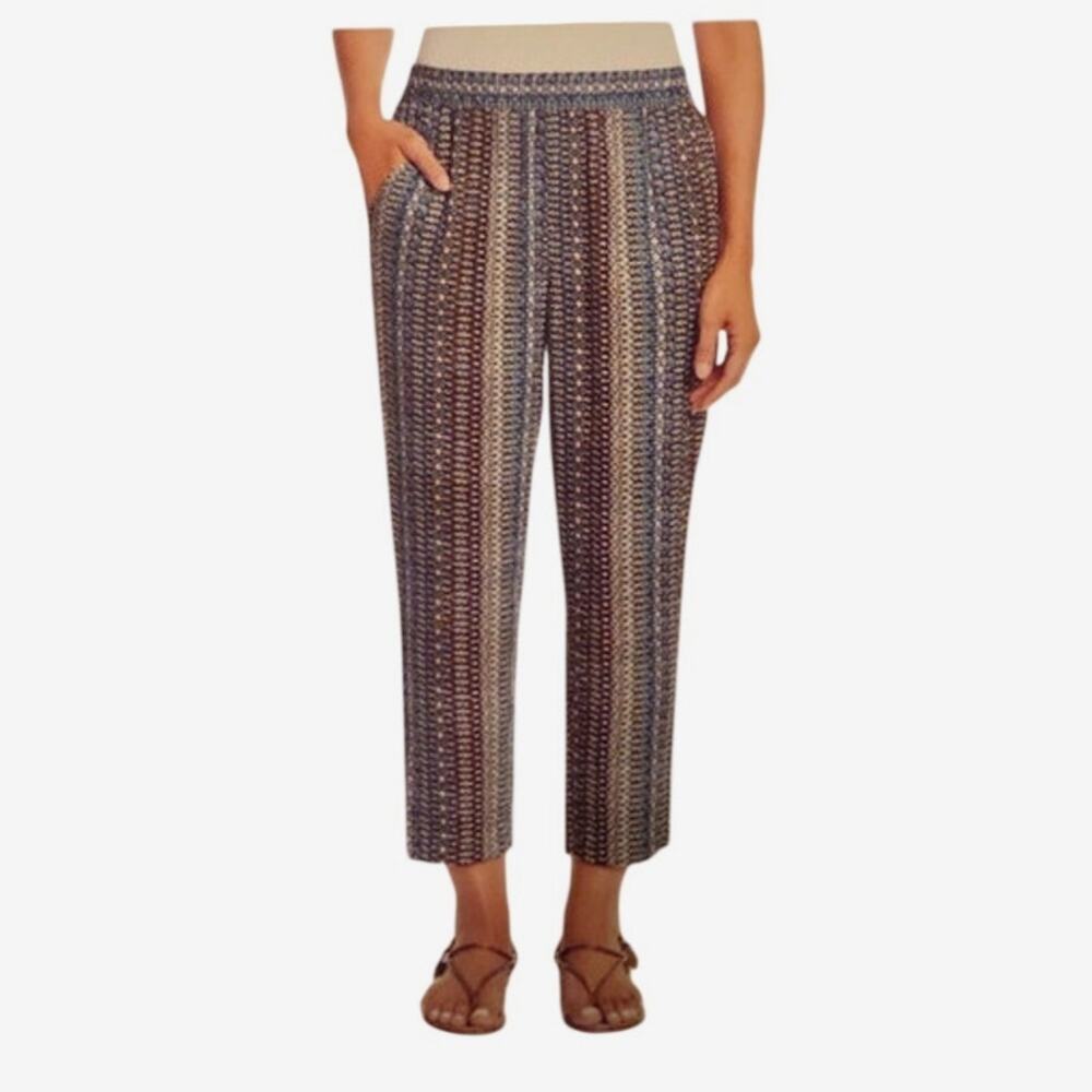 XXL Summer Crop Pants w Pockets, Flat Front Elastic Back Gray Russet Blue NWT